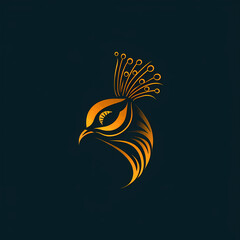 Vektor Logo eines goldenen Pfaus vor schwarzem Hintergrund, 3
