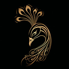 Vektor Logo eines goldenen Pfaus vor schwarzem Hintergrund, 2