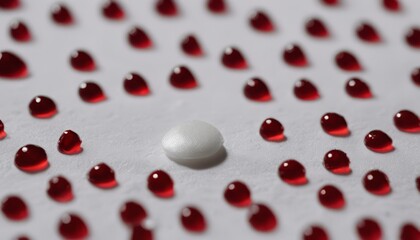 A white piece of food is surrounded by red drops