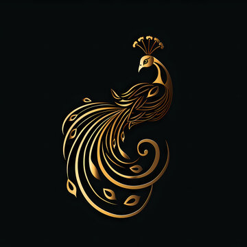 Vektor Logo eines goldenen Pfaus vor schwarzem Hintergrund, 1