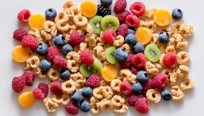A close up of a cereal mix with fruit