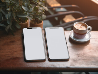 smartphone mockup on the table, with blank white screen