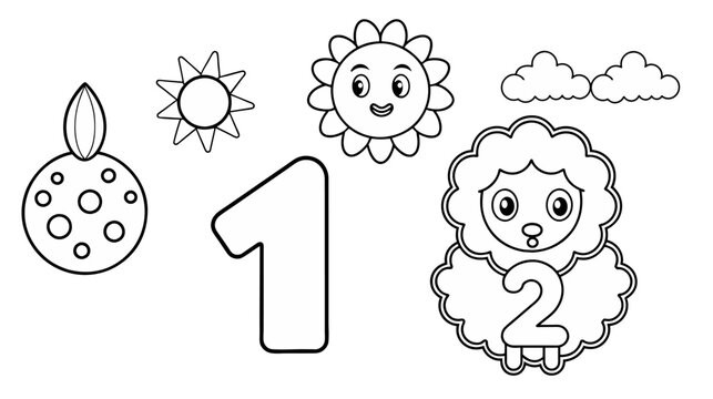 Children's educational vector illustration of numbers and nature elements