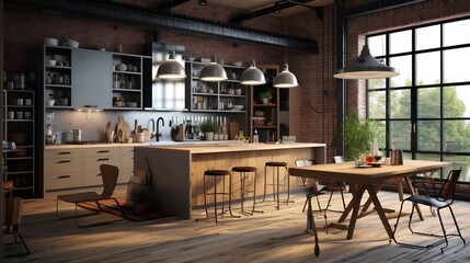 Fototapeta na wymiar Modern Kitchen Interior 8K/4K Photorealistic