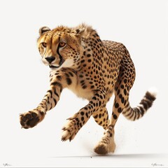 Cheetah is jumping in solid white background