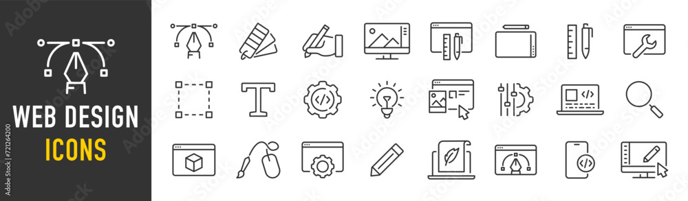 Fototapete Web design web icons in line style. Development, web design, creative process, network technology. Vector illustration.