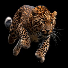 leopard is jumping in solid black background