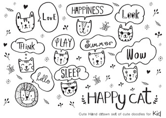  Cute cat doodle vector design,Cat hand drawn doodle cartoon,cat vector illustration for print, cute animal
