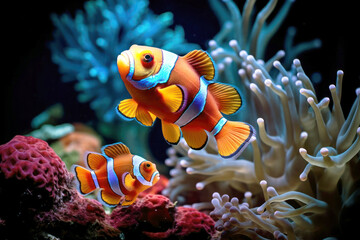 Anemone-a clown fish (Amphiprion percula)28 - obrazy, fototapety, plakaty