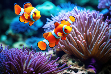 Anemone-a clown fish (Amphiprion percula)29 - obrazy, fototapety, plakaty