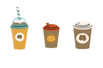 Hand drawn coffee cups of different design. Hand drawn illustration. Vector illustration can used for banner, flyer, wallpapers, poster. 