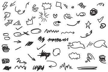 Draw charcoal pen liner doodle texture elements collection. vector illustration