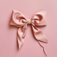 a pale dusty pink, floppy droopy, saggy, thin, skinny, shoestring bow, on a plain background