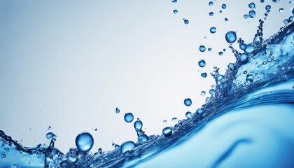 A blue water splash with bubbles - obrazy, fototapety, plakaty