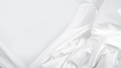 White Satin Silky Cloth. Fabric Textile Drape with Crease Wavy Folds with Soft Waves. Luxurious...