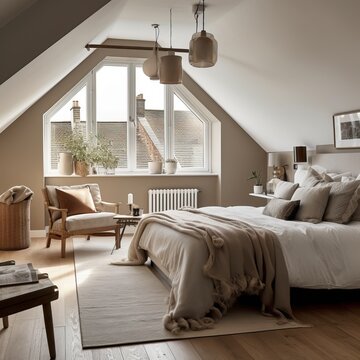 A large loft conversion in a london terrace house. there's a pitched roof on one side and a box dormer to the rear. The dormer has a juliette balcony and large window.