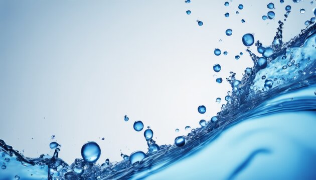 A blue water splash with bubbles