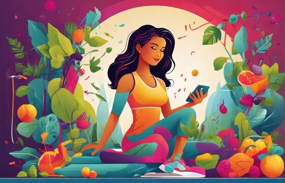Healthy Organic Diet Nutrition Illustration Concept depicting that good health depends on a healthy lifestyle.