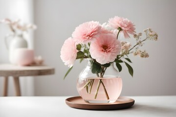 pink flowers in vase with white background - Powered by Adobe