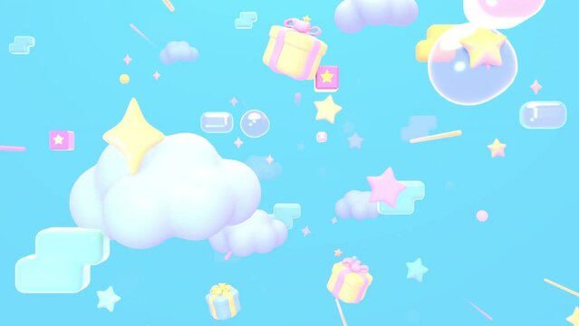 Looped cartoon flying through blue sky animation.