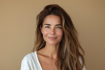 Fototapeta premium AI donna dai lunghi capelli, sorriso felice 05