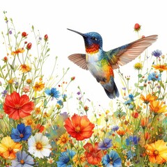 Obraz na płótnie Canvas Watercolor Flower Field Painting Generative AI