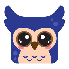 Cute square owl face. Cartoon head of animal character. Minimal simple design. Vector bird illustration