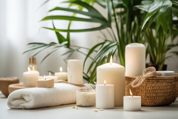 Fototapeta na wymiar Harmonious Aromatherapy: Tranquil Spa Relaxation with Beauty and Wellness Towel Massage