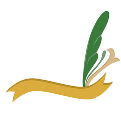 Doodle ribbon set and leaf illustration frame design with green gold brown colors on transparent background that can be used for sticker, icon, decoration, e.t.c