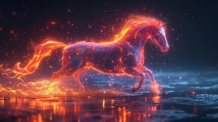colorful horse in the night made out from fire and magic. generative ai - obrazy, fototapety, plakaty