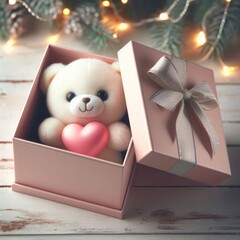 cute teddy bear in the gift box for a birthday, Valentine, or party