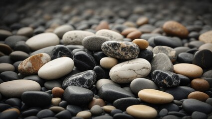 Fototapeta na wymiar close-up of pebble stones on the beach. Black and white stones