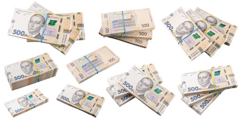 Obraz na płótnie Canvas Stack of ukrainian money hryvnia grivna, hryvna with 500 banknotes. Collection