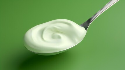 Spoon with fresh natural yogurt or cream isola


