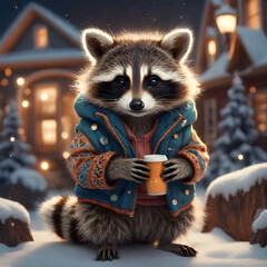 There was the most adorable fluffy baby raccoon with a ginger-colored coat, all dressed up in warm...