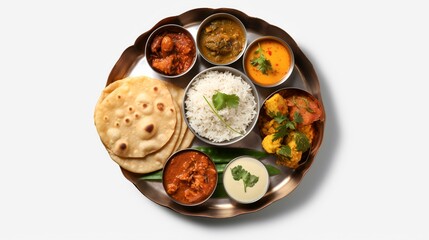 Top View of Indian Thali Meal Isolated on Tran

