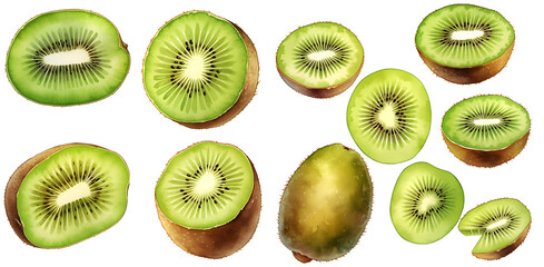 Fototapeta premium Watercolor kiwi clipart for graphic resources