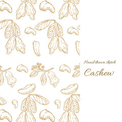 Cashew cover template for food background. Vector illustration with seamless pattern. Can used for label, cover design, wrapping paper. 