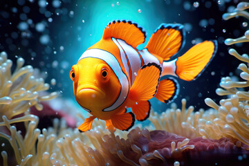 Anemone-a clown fish (Amphiprion percula)3 - obrazy, fototapety, plakaty