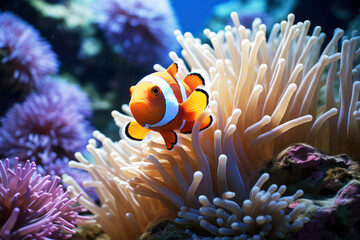 Anemone-a clown fish (Amphiprion percula)15 - obrazy, fototapety, plakaty