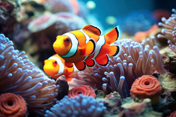 Anemone-a clown fish (Amphiprion percula)16 - obrazy, fototapety, plakaty