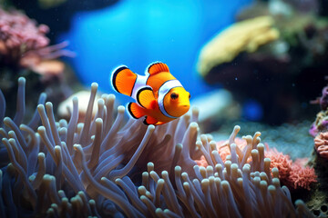 Anemone-a clown fish (Amphiprion percula)18 - obrazy, fototapety, plakaty