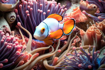 Anemone-a clown fish (Amphiprion percula)19 - obrazy, fototapety, plakaty