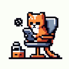Cat watching a tv in pixel art style
