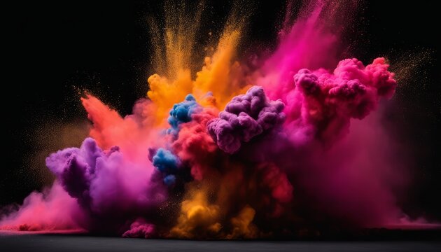 Colorful smoke or powder exploding in the air