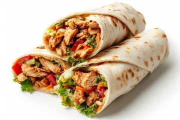 Chicken shawarma, doner kebab burrito filling for, isolated on white background