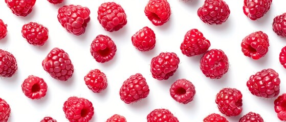 Set of fresh sweet raspberries on white background. Banner design