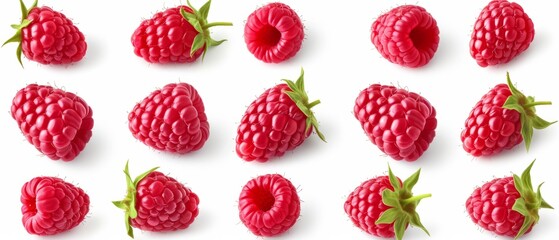 Set of fresh sweet raspberries on white background. Banner design