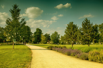 Fototapeta na wymiar Garden at Royal Palace of Godollo,Hungary.Summer season.