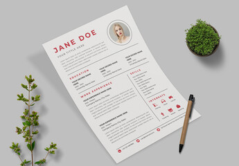 Resume Layout With Red Accents - obrazy, fototapety, plakaty